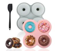 Moldes para Dónut de Silicona 2 Piezas Moldes Silicona Reposteria de 4 Cavidades, Moldes de Silicona sin BPA para Pasteles, Galletas, Bagels, Muffins, Magdalenas, y 1 Espátula