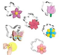 Moldes para Galletas 6 Unidades con Formas Florales y Mariposa, Cortadores Metálicos de Acero Inoxidable, Set Multiusos Primavera, Tamaños Variados para Repostería Casera, Fáciles de Limpiar