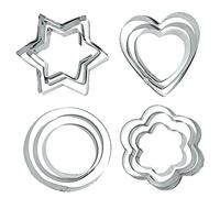 Moldes para galletas de acero inoxidable de 12 piezas, mini cortadores de diferentes formas geométricas de corazón, estrella, flor para pasta, tarta, pastelería
