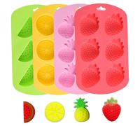 Moldes para gomitas de silicona, juego de 4, 6 cavidades, lindo refrigerio de frutas de fácil liberación con forma de sandía/fresa/limón/piña para hornear bricolaje