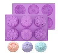 Moldes para Hacer jabones, 6 cavidades de Flores, Molde para jabón | redondo de silicona, reutilizable, preparación de jabones artesanales, cupcakes, galletas, chocolates