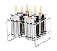 Moldes para helados de acero inoxidable - Juego de helados reutilizables, 6 piezas Ice Pop bandeja | Molde de postre ecológico con soporte base, 100 palos de madera incluidos, herramienta para