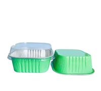 Moldes para hornear 50 moldes cuadrados de aluminio 10 oz for cupcakes, con tapas, for pasteles, postres y más(Green 1)
