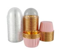 Moldes para hornear 50 moldes de aluminio for cupcakes con tapa, resistentes al calor, 150 g, redondos, for hornear, ideales for bodas y fiestas(Pink and Gold)
