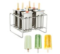 Moldes para paletas de acero inoxidable, juego de 6 helados, moldes para paletas de hielo con soporte, moldes de metal reutilizables para paletas caseras con 50 palitos (plata 6)