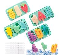 Moldes para paletas de silicona con 3 cavidades, 4 moldes para helado con forma de dinosaurio y coche sin BPA con 24 palos