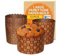 Moldes para pan paska Kulich Paskha Pantone, 12 piezas, molde de papel para pan pascual, molde de papel panettone, molde de papel antiadherente estándar para panettone - diseño marrón L 12 x A 8