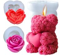 moldes para velas silicona de oso,molde de vela de Oso rosa, molde de silicona de vela de flor, moldes de fundición,moldes de velas DIY para jabones caseros,regalos San Valentín