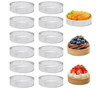 Moldes Perforados, 12 Piezas 6 cm Tartaletas de Acero Inoxidable, Aros para Tartas Anillos Redondos Perforado, Anillos de Postre Moldes, para Tartas Pasteles, Mini Pizzas, Muffins