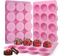 Moldes redondos para galletas de chocolate, 3 moldes de silicona de chocolate con 12 cavidades para Oreo cubierto, galletas, gelatina de caramelo, mini pasteles y magdalenas (3 piezas rosa/12