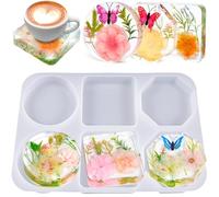 Moldes Resina Posavasos,DIY Moldes de Silicona para Resina Epoxi,6 Cavidad Moldes para Manualidades de Resina,Molde de Silicona Cuadrado Redondo Octogonal,Arte DIY para la conservación de Flores