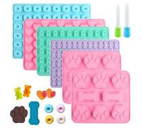 Moldes Silicona Chocolates Caramelos 6Pcs Moldes Silicona Reposteria para Hornear con Diseño Ositos de pata de Perro y Hueso con 4 Pipetas para Hacer Gomitas Chocolates Gelatina Pasteles