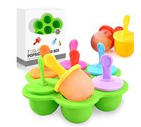 Moldes Silicona con 7 Cavidades, para Polos, Helados con Palitos de Plástico Coloridos, Sin BPA, para Bebe (Verde)