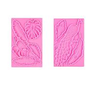 Moldes Silicona Manualidades 2 Piezas De Moldura De Hoja De Pavo Real Silicona Fondant Chocolate Molde De Galleta De Gelatina Para Hornear Rosa