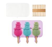 Moldes Silicona para Polos Helados,Silicona 3 Cavidades Muñeco de Nieve con 50 Palitos de Madera,Moldes para Hacer Polos Caseros | para Pastelitos de Chocolate Barra Picnic Reuniones Familiares