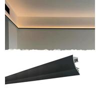 Moldura Led Moldura de Corona con Perfil de Canal de Aluminio, Ranura para Iluminación Indirecta de 1 m de Largo para Esquina de Techo, Suelo o Pared, Embellecedor(Black,5pcs)