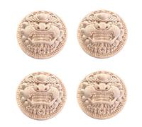 Molduras De Madera 4 Piezas De Placa Redonda De Madera Tallada Con Cabeza De Animal China Placa Decorativa Retro Con Cabeza De Tigre Tirador De Puerta 7 * 7 * 18Cm