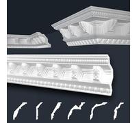 Molduras de techo Marbet paquete de ahorro blanco de espuma de poliestireno EPS - Molduras de estuco estampadas, en diseño tradicional - (20 metros B-22) Molduras de ángulo de estuco