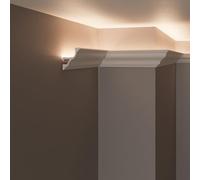 Molduras decorativas de techo y pared (4 metros lineales) para iluminación indirecta con tiras LED | Cornisas decorativas en duropolímero, perfiles de estuco para luz led (4 perfiles de 1 m - KH905)
