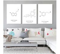 Molécula de serotonina, oxitocina y dopamina, arte de pared minimalista, impresión en lienzo, pintura, pósteres para sala de estar, decoración del hogar, 50 x 75 cm, 3 piezas, sin marco