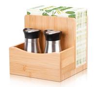 MOLEDINO Servilletero Vertical de Mesa de Bambú con Compartimento para Salero y Pimentero, Porta Servilletas Guardanapos de Mesa con Base Antideslizante para Bar Cocina Restaurante