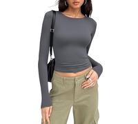 MOLERANI Camiseta de Manga Larga de Color Liso y Corte Ajustado para Mujer con Cuello Redondo Y2K Gris XL