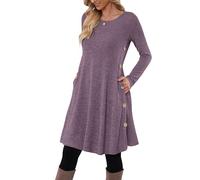 MOLERANI Pulloverkleid für Damen Langarmkleid Damen Knopf Lässiges Tunikakleid mit Taschen (Morado,XXL)