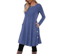 MOLERANI Vestido de Jersey para Mujer Vestido de Manga Larga Botón de Mujer Vestido Túnica Casual con Bolsillos Azul Marino XL