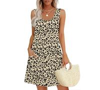 MOLERANI Vestido de Verano para Mujer Cuello Redondo Vestido sin Mangas Vestido Casual Suelto con Bolsillos Estampado de Leopardo XL