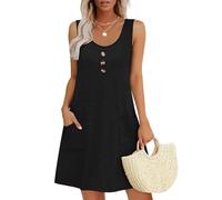 MOLERANI Vestido de Verano para Mujer Cuello Redondo Vestido sin Mangas Vestido Casual Suelto con Bolsillos Negro 2XL