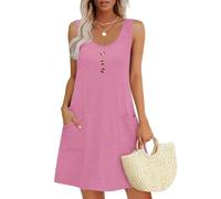 MOLERANI Vestido de Verano para Mujer Cuello Redondo Vestido sin Mangas Vestido Casual Suelto con Bolsillos Flor Rosa 2XL