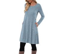 MOLERANI Vestido Tipo Jersey para Mujer Vestido de Manga Larga Vestido Tipo túnica Casual con Botones para Mujer con Bolsillos Azul Claro XXL