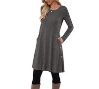 MOLERANI Vestido Tipo Jersey para Mujer Vestido de Manga Larga Vestido Tipo túnica Informal con Botones para Mujer con Bolsillos Gris Oscuro M