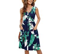 MOLERANI Vestidos Acampanados Florales sin Mangas y Holgados para Mujer (Estampado Azul, XL)