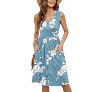 MOLERANI Vestidos Casuales de Verano con Bolsillos para Mujer Vestido sin Mangas con Botones y Estampado Floral (Floral Azul Claro, XL)