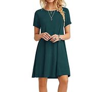 MOLERANI Vestidos de Verano para Mujer Camiseta Casual Vestido de Playa de Manga Corta Vestido Suelto para Mujer (XL, Verde Oscuro)