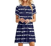 MOLERANI Vestidos de Verano para Mujer Camiseta Casual Vestido de Playa de Manga Corta Vestido Suelto para Mujer (S, Azul Rayado)