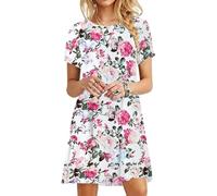 MOLERANI Vestidos de Verano para Mujer Camiseta Casual Vestido de Playa de Manga Corta Vestido Suelto para Mujer (S, Rosa Blanco)