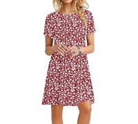 MOLERANI Vestidos de Verano para Mujer Camiseta Casual Vestido de Playa de Manga Corta Vestido Suelto para Mujer (2XL, Flor Roja)