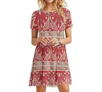 MOLERANI Vestidos de Verano para Mujer Camiseta Casual Vestido de Playa de Manga Corta Vestido Suelto para Mujer (M, Rojo Floral Bohemio)