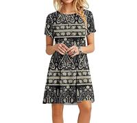 MOLERANI Vestidos de Verano para Mujer Vestido de Camiseta Casual Vestido de Playa de Manga Corta para Mujer (L, Boho Floral Black)