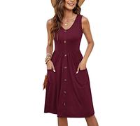 MOLERANI Vestidos Rojos para Mujer Casual Verano Sin Mangas Cintura Imperio Abotonada hasta una Línea Vestido (Rojo Vino,S)