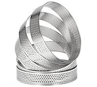 MOLERRI 10 Piezas de Anillos de Tarta Circulares con Agujeros de Acero Inoxidable Pastel de Frutas Quiches Molde de Mousse de Pastel Molde para Hornear de Cocina 10Cm