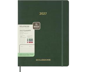 Moleskine 15 Monate Essential Wochenkalender 2026/2027, 1 Wo = 2 Seiten, vertikal, XXL, weicher Einband, Myrtengrün