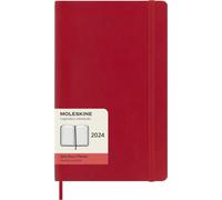 Moleskine Agenda Diaria 12 Meses 2024, Agenda 2024, Formato Large 13x21, Tapa Suave y Cierre Elástico, Color Rojo Escarlata