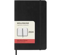 Moleskine Agenda Diaria 12 Meses 2024, Agenda 2024, Formato Pocket 9x14, Tapa Suave y Cierre Elástico, Color Negro