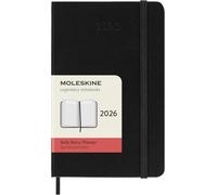 Moleskine Agenda diaria 2026 – 12 meses, tapa dura, cierre elástico, Pocket 9x14 cm, negra