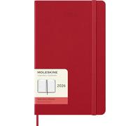 Moleskine Agenda Diaria, Agenda Diaria 2026 12 Meses, Con Tapa Dura y Cierre Elástico, Formato Grande 13x21 cm, Color Rojo