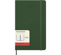 Moleskine Agenda Diaria, Agenda Diaria 2026 12 Meses, Con Tapa Dura y Cierre Elástico, Formato Grande 13x21, Color Verde
