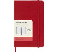 Moleskine Agenda Diaria, Agenda Diaria 2026 12 Meses, Con Tapa Dura y Cierre Elástico, Formato Pocket 9x14 cm, Color Rojo